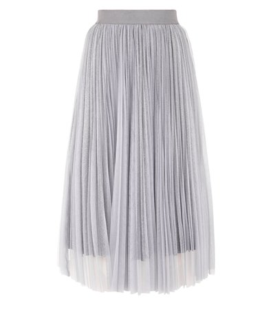 Petite Grey Glitter Mesh Pleated Midi Skirt | New Look