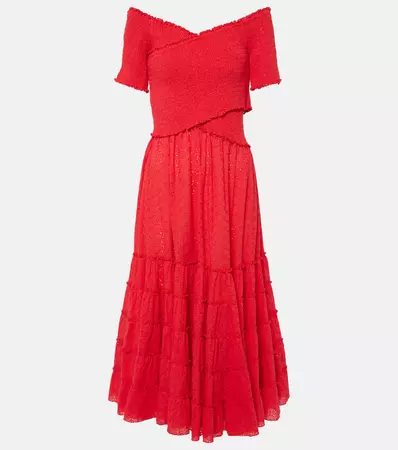 Soledad off-shoulder cotton midi dress in red - Poupette St Barth | Mytheresa