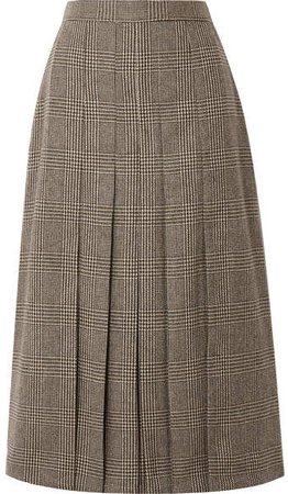 The Verena Pleated Prince Of Wales Checked Merino Wool Skirt - Dark brown