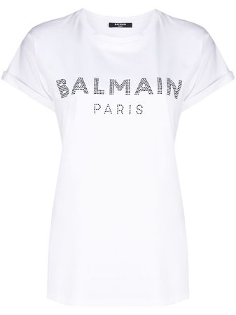 Shop Balmain rhinestone-embellished logo T-shirt with Express Delivery - FARFETCH