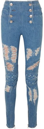 Distressed High-rise Skinny Jeans - Blue