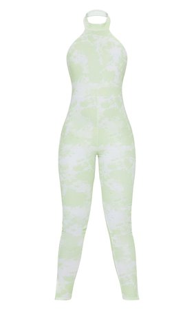 Lime Tie Dye High Neck Split Hem Jumpsuit | PrettyLittleThing USA