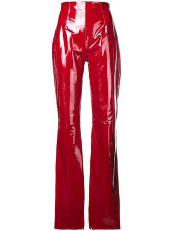 red vinyl leather pants