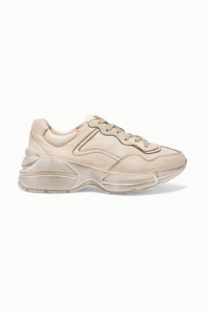 Cream Rhyton distressed leather sneakers | Gucci | NET-A-PORTER