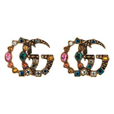 Aged Gold Finish Multicolor Crystal Double G Earrings | GUCCI® US