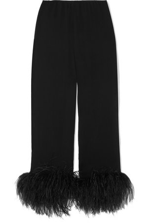Prada | Feather-trimmed crinkled silk-chiffon straight-leg pants | NET-A-PORTER.COM