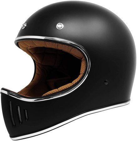 GDM REBEL Retro Full Face Vintage Matte Black Motorcycle Helmet