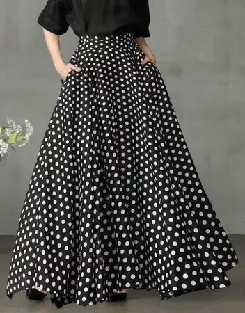 Polka Dots Vintage Casual Swing Skirt Black-S | Google Shopping