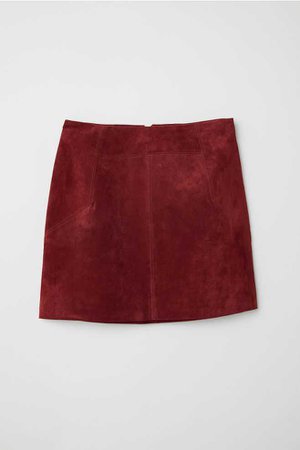 Короткая замшевая юбка - Бордовый - Женщины | H&M RU