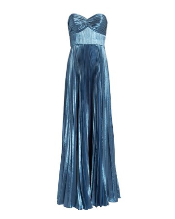 Sapphire Blue Pleated Strapless Gown
