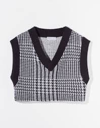 cropped sweater vest black houndstooth