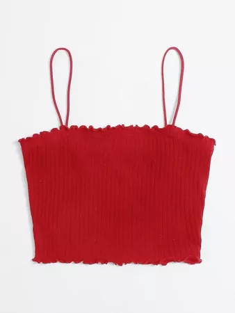 Lettuce Trim Rib-knit Cami Top | SHEIN USA Red