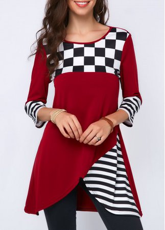 Round Neck Three Quater Sleeve Wine Red Blouse | Rosewe.com - USD $31.40