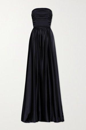 Strapless Pleated Satin Gown - Midnight blue