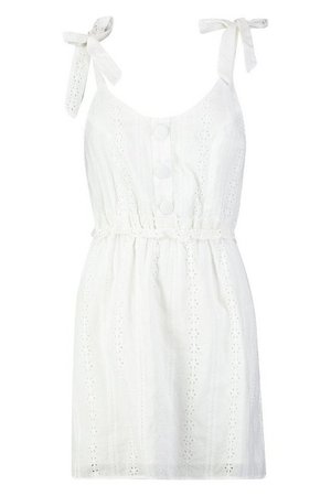 Button Front Broderie Anglais Dress | Boohoo