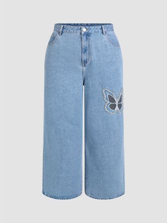 Curve & Plus Pocket Denim Butterfly Straight Leg Jeans - Cider