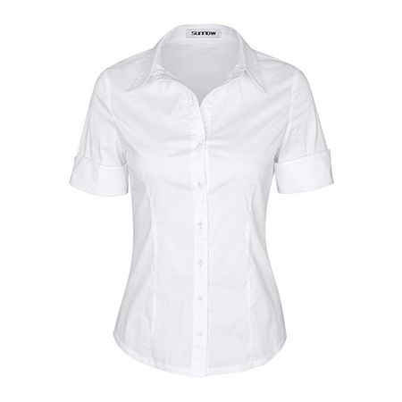SUNNOW Womens Tailored Short Sleeve Basic Simple Button-Down Shirt with Stretch at Amazon Women’s Clothing store