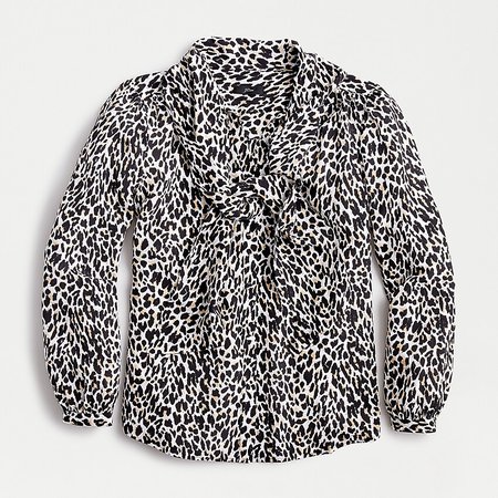 J.Crew: Silk Tie-neck Blouse In Leopard black white