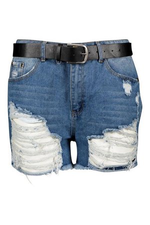 Plus Ripped Distressed High Waist Denim Shorts | Boohoo