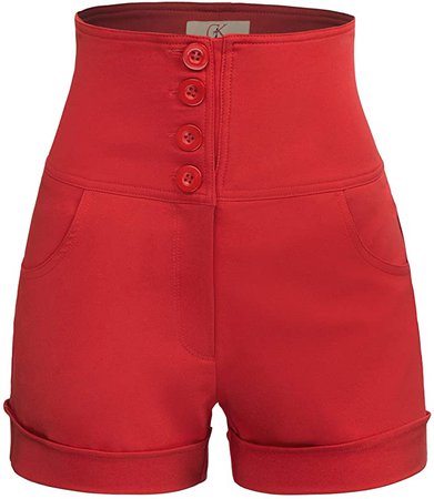 Womens Solid High Waisted Button Front Sailor Shorts Size XL Red at Amazon Women’s Clothing store