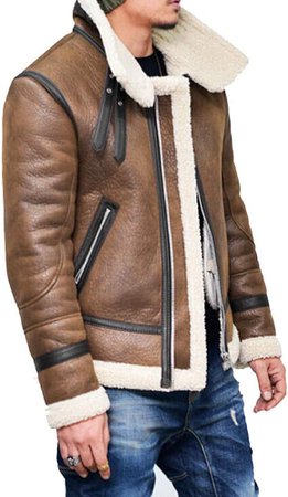 Amazon.com: Mens Pea Coat Slim Fit.Men Autumn Winter Highneck Warm Fur Liner Lapel Leather Zipper Outwear Top Coat Brown: Clothing