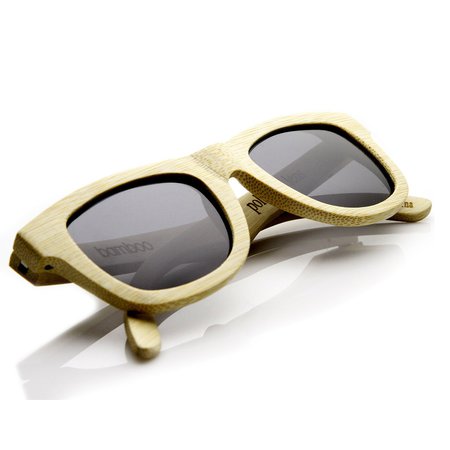 Premium Bamboo Wood Polarized Horned Rim Sunglasses 9121 + Case - zeroUV