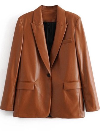 Cognac Brown Faux Leather Blazer