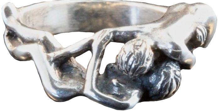 silver naked couple kissing ring