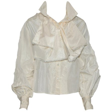 Chanel Ivory Silk Shantung Blouse For Sale at 1stdibs