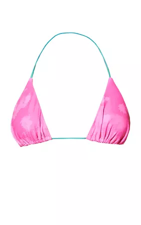 Hot Pink Acid Wash Contrast Triangle Bikini Top | PrettyLittleThing USA