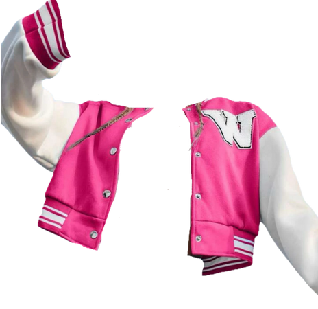 pink varsity jacket