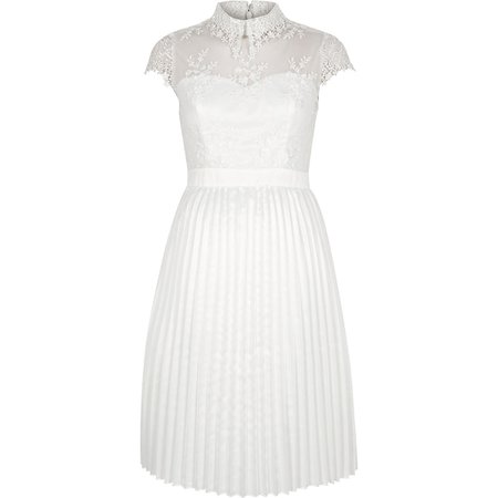 Chi Chi London white lace pleated prom dress | River Island