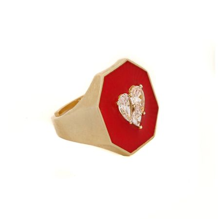 Valentines Red Enamel Diamond Heart Gold Ring - Red | Ebru Jewelry | Wolf & Badger