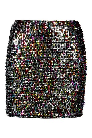 Rainbow Sequin Mini Skirt | Boohoo black