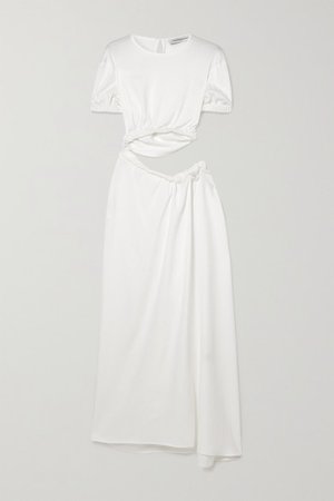 Cutout Gathered Stretch-faille Maxi Dress - White