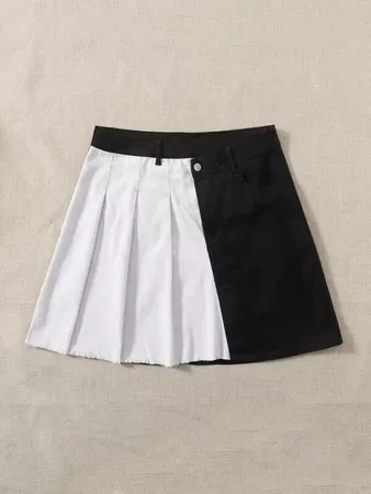 Plus Two Tone Raw Hem Pleated Denim Skirts | SHEIN USA
