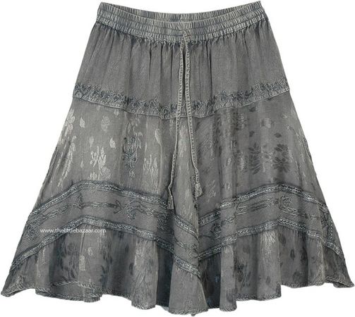 Cloud Grey Knee Length Western Skirt with Elastic Waist | Short-Skirts | Grey