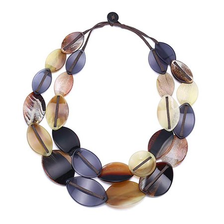 Chunky Statement Necklace, Marble Print Acrylic Resin 2 Layers Collar Necklace, Multicolor