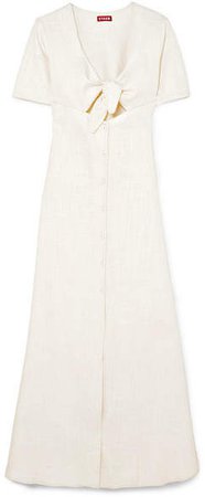 STAUD - Maya Tie-front Linen-blend Maxi Dress - Ecru