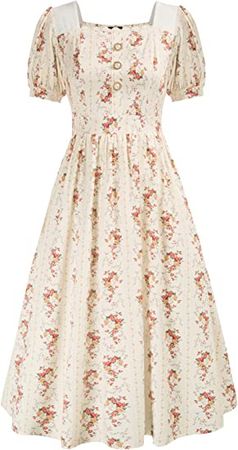 Women Elegant Victorian Dress Floral Square Neck Dresses Vintage 1950's Dress at Amazon Women’s Clothing store