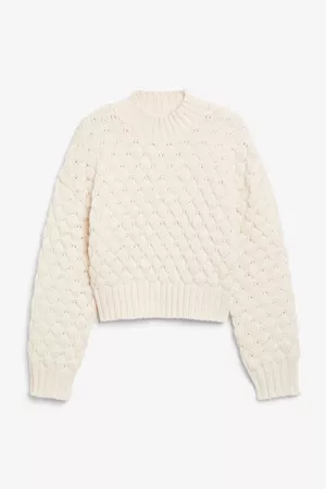 Oversized white knit sweater - White - Monki WW