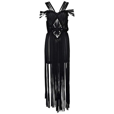 S/S 2003 Christian Dior John Galliano Sheer Black Fringe Mini Dress For Sale at 1stDibs