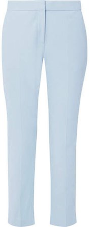Cropped Cotton-blend Twill Straight-leg Pants - Sky blue