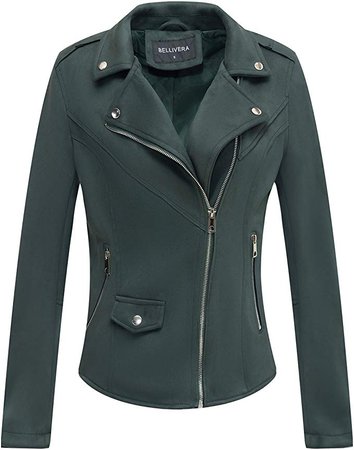 Amazon.com: Bellivera Faux Suede Leather Jackets for Women, Moto Biker Short Coat with 2 Pockets for Winter and Autumn: Clothing