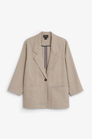 Long blazer - Check it brown - Coats & Jackets - Monki GB
