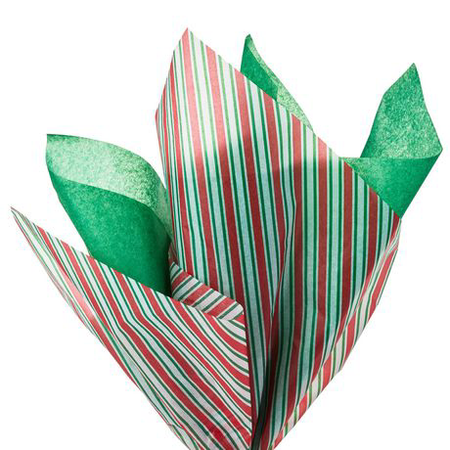 Hallmark Solid Green and Striped Tissue Paper for Christmas Gift Wrapping (24 Sheets)