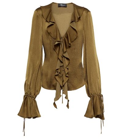 Blumarine - Ruffled silk-blend blouse | Mytheresa
