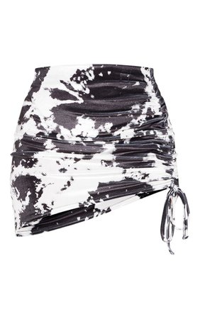 Black Velvet Tie Dye Ruched Side Skirt | PrettyLittleThing USA