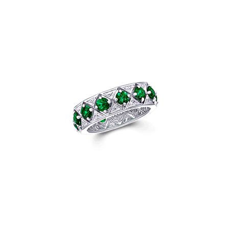 Snowfall Single Row Ring, Emerald and diamond | Graff