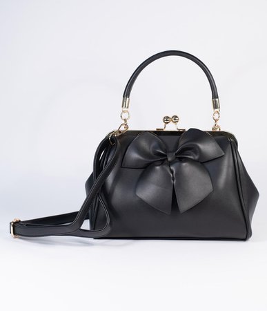 Black Leatherette Bow Lockwood Handbag – Unique Vintage
